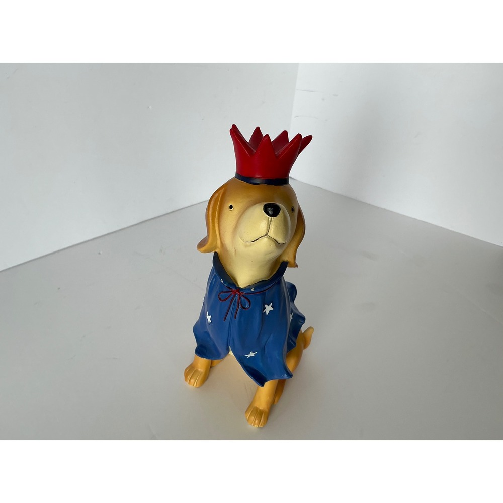 Dog Figurine King Wizard Crown Cape Blue Red 7.5in‎ Whimsical Decor